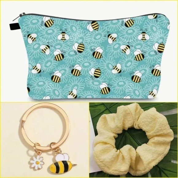 Bumble bee 🐝 cosmetic bag with matching keychain and ponytail. - Picture 1 of 9